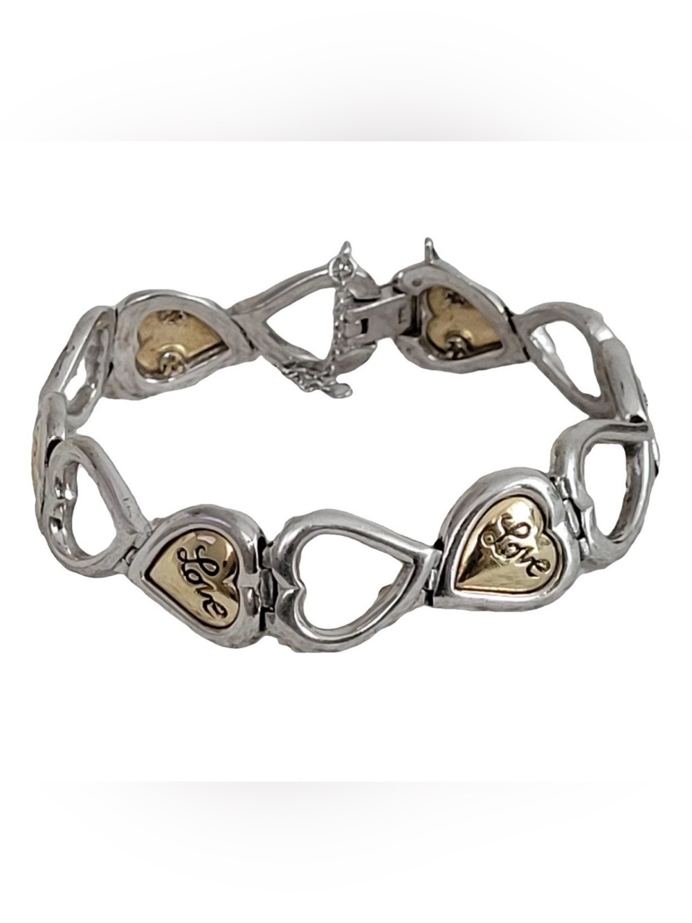 Yves Saint Laurent Silver Gold Heart Love Bracelet Vintage